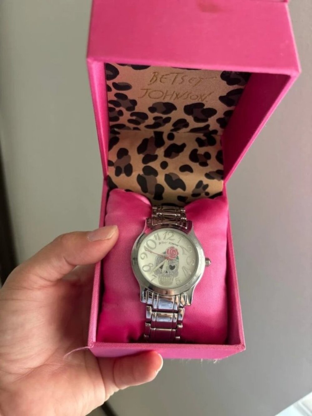 Betsey Johnson Silver Skull Dial Womens Watch
